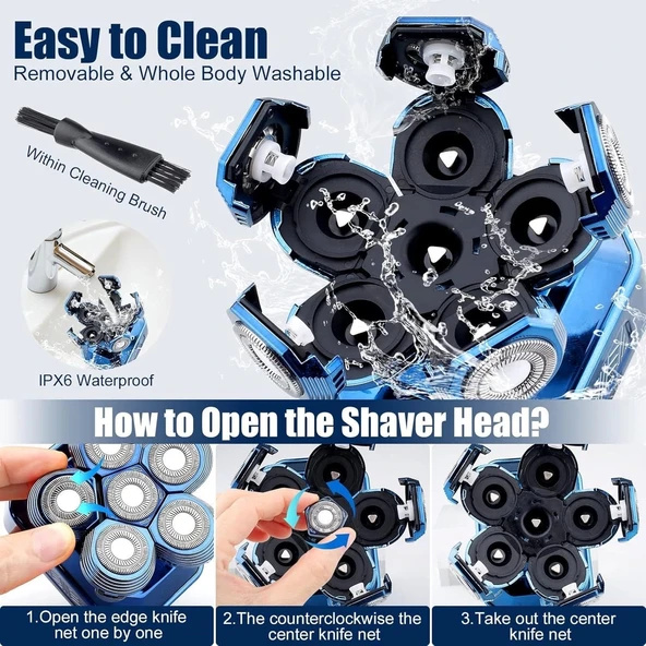 Handsomeface 6D Saç Tıraş Makinesi, 6'sı 1 Arada Bakım Seti - Mavi - 3
