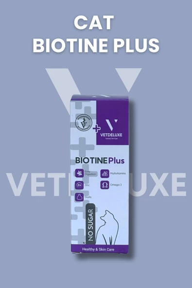 Vetdeluxe Biotine Çinko Katkılı Likit Kedi Tüy Dökülmesi Engelleyici Deri ve Tüy Sağlığı Damlası 100 Ml