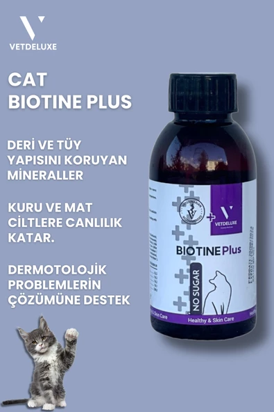 VETDELUXE Biotine Çinko Katkılı Likit Kedi Tüy Dökülmesi Engelleyici Deri ve Tüy Sağlığı Damlası 100 Ml - 3