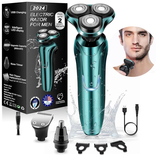 Handsomeface Elektrikli Tıraş Makinesi Döner Yedek/Su Geçirmez - Yeşil