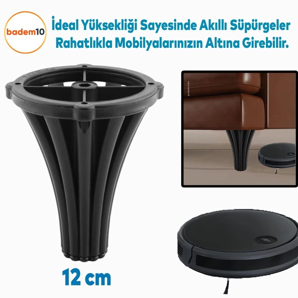 İstanbul Konsol Mobilya Kanepe Koltuk Tv Ünitesi Baza Ayağı Orta Sehpası Ayak Ayakları 12 cm Siyah - 4