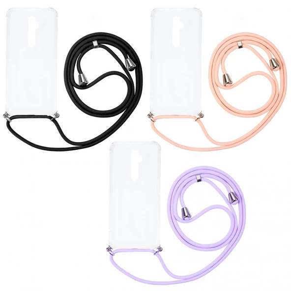 KNY Oppo Reno 2Z Kılıf İpli Askılı Ultra Korumalı Şeffaf Antishock Silikon Mor - 4