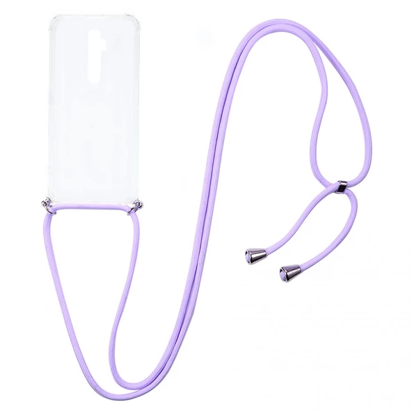 KNY Oppo Reno 2Z Kılıf İpli Askılı Ultra Korumalı Şeffaf Antishock Silikon Mor - 2
