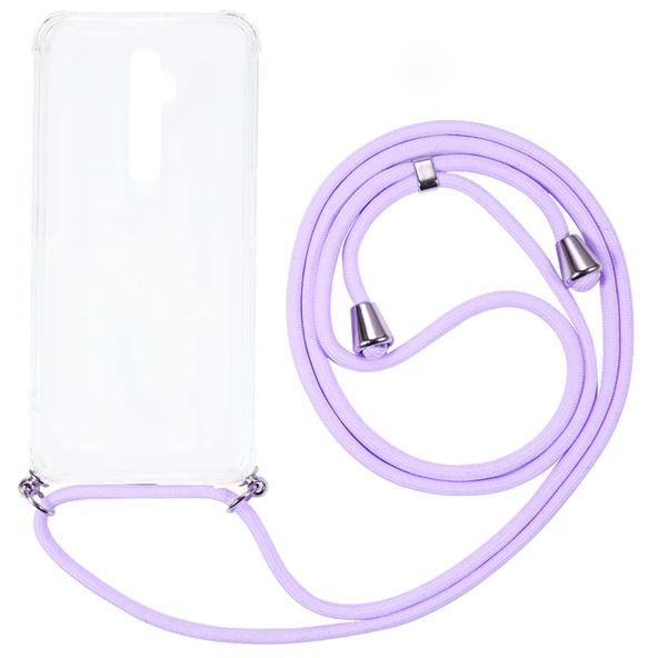 KNY Oppo Reno 2Z Kılıf İpli Askılı Ultra Korumalı Şeffaf Antishock Silikon Mor - 1