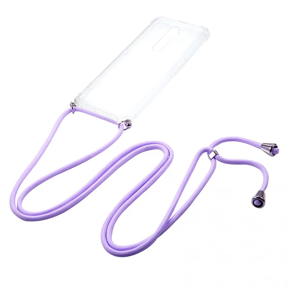 KNY Oppo Reno 2Z Kılıf İpli Askılı Ultra Korumalı Şeffaf Antishock Silikon Mor - 3