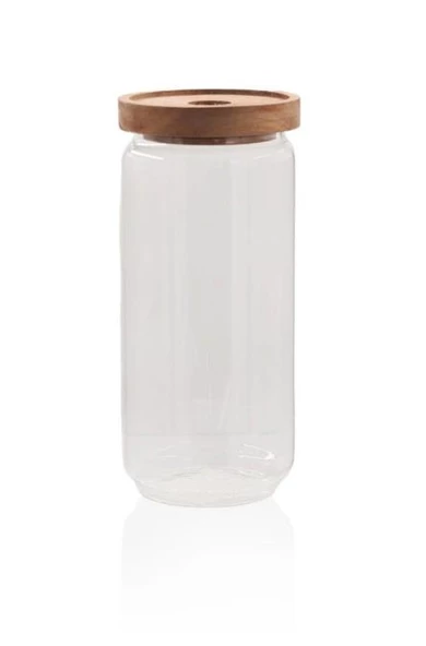 The Mia Ahşap Kapaklı 4 lü Büyük Boy Cam Saklama Kabı 1000 ml CAM0315 - 5