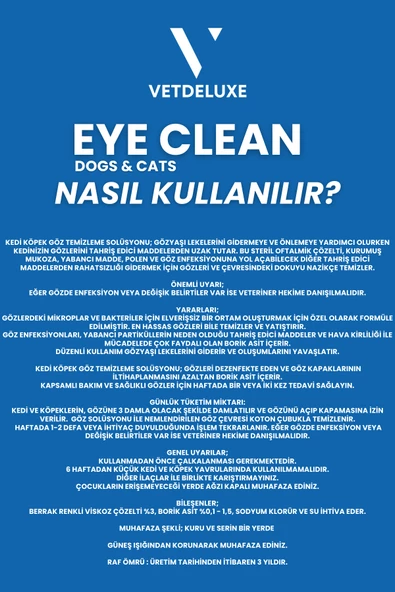 VETDELUXE Eye Clean Losyon Kedi Köpek Gözyaşı Lekesi ve Göz Çevresi Temizleme Solüsyonu 50 Ml - 5