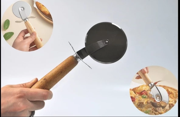 Ahşap Saplı Hamur Pizza Kesici Rulet - 2