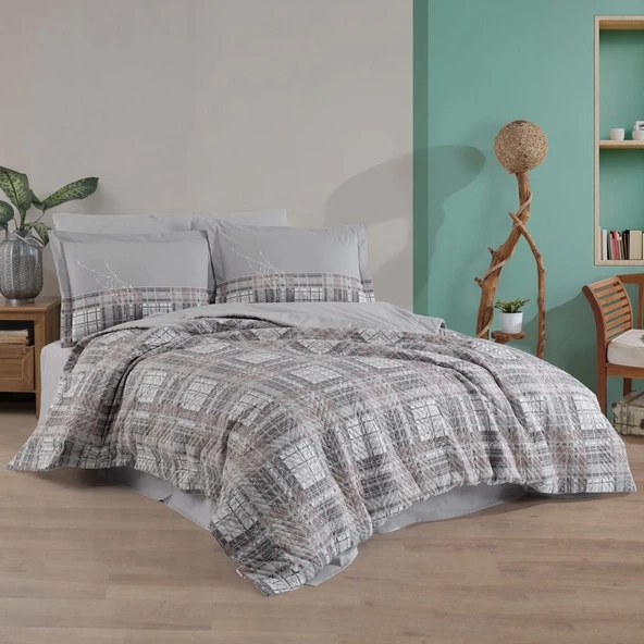 Hobby Lucia Gri - Tek Kişilik Poplin Kapitone Nevresim Takımı
