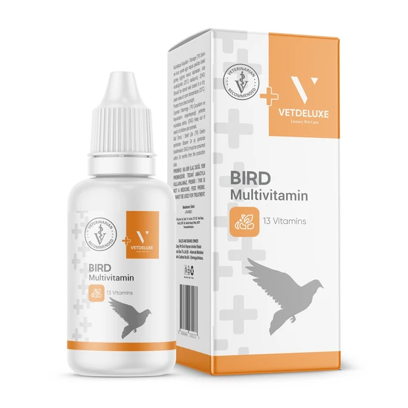 VETDELUXE Kuş Multivitamin Tüm Kafes Kuşları ve Güvercinler için 13 Farklı Vitamin İçeren Damla 30 Ml