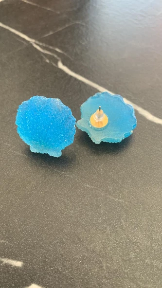 Mavi Renkli Deniz Kabuğu Midye Şekilli Küpe Gümüş Aksesuarlı El Yapımı Hediyelik - Resim 8