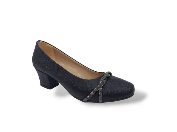 Zerhan 7302 Kadın Siyah Taşlı Kalın Topuklu Ayakkabı - Resim 4