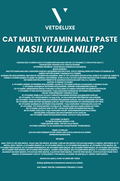 VETDELUXE Multivitamin Malt Paste Taurin ve 13 Farklı Vitamin İçeren Malt Macun 100 Gr - 5