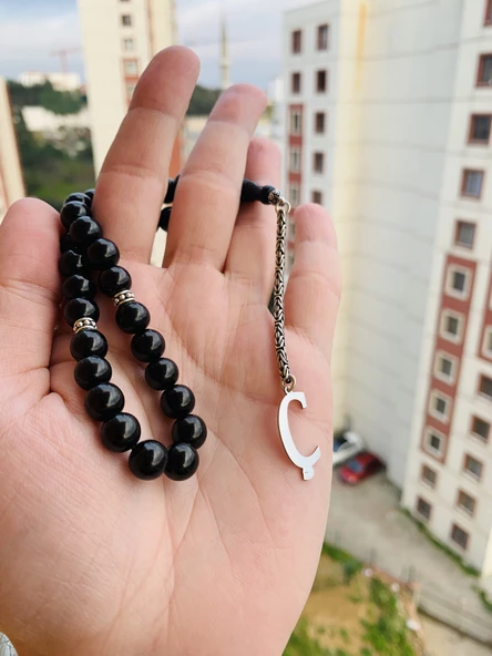 Ç harfli 925 ayar gümüş püskül, harf ve ayraçlı oltu tesbih (kral zincir) - 2