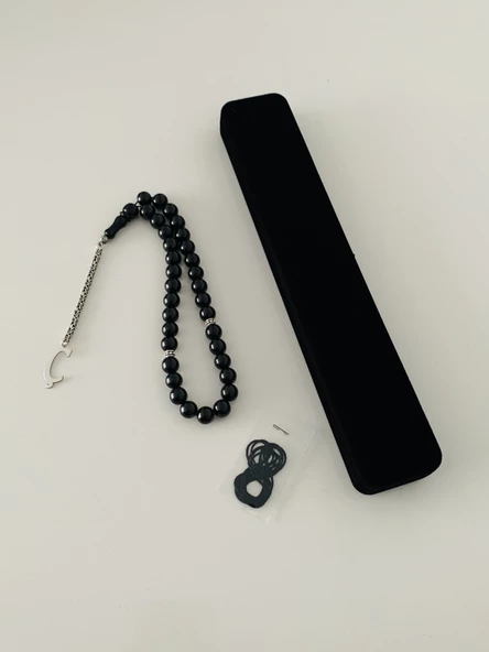 Ç harfli 925 ayar gümüş püskül, harf ve ayraçlı oltu tesbih (kral zincir) - 4