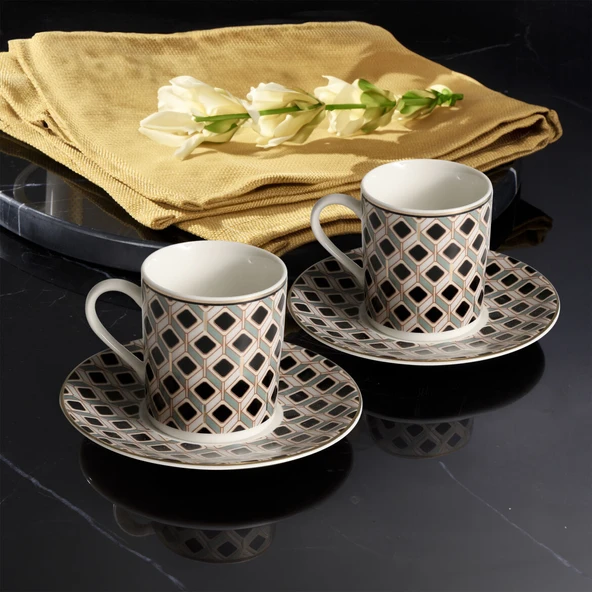 GÜRAL PORSELEN Camelia 12 Parça 6 Kişilik  Kahve Fincan Takımı 65112 ürün görseli 1