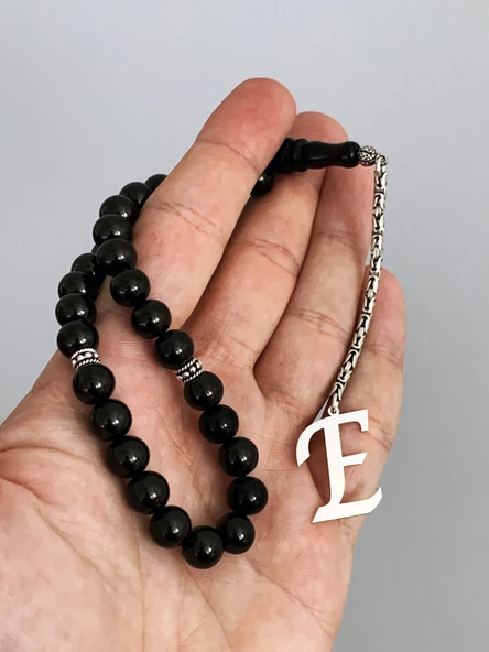 E harfli 925 ayar gümüş püskül, harf ve ayraçlı oltu tesbih (kral zincir) - 3