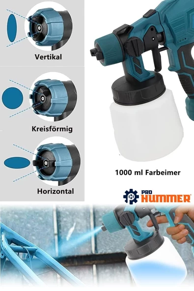 Prohummer PH200 Yüksek Basınçlı Çift Akülü Sprey Boya Püskürtme Tabancası (Mavi) - 2