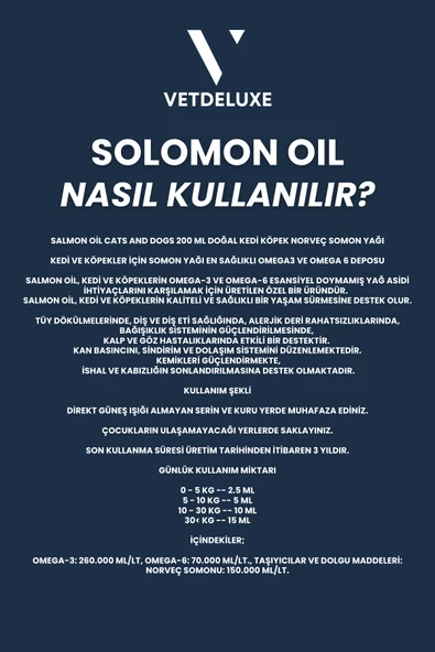 VETDELUXE Salmon Oil Omega 3-6 İçeren Deri Tüy Sağlığını Destekleyen Somon Yağı 200 Ml - 5