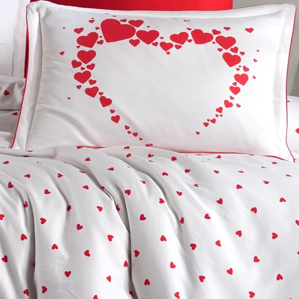 Hobby Amore Beyaz - Çift Kişilik Saten Nevresim Takımı - Resim 2