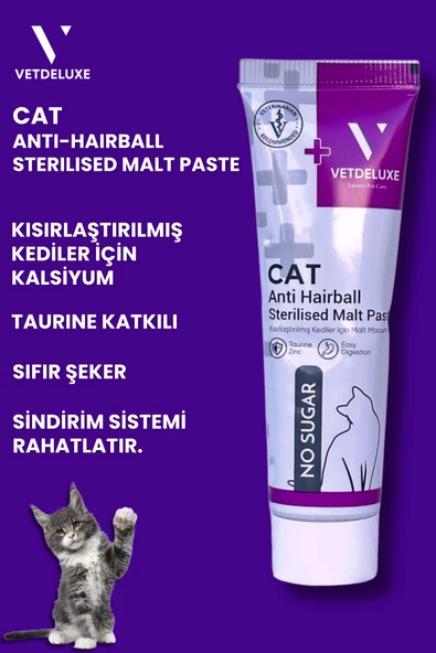 VETDELUXE Sterilised Adult Cat Malte Paste Kısır Kediler İçin Tüy Yumağı Önleyici Kedi Malt Macunu 100 Gr - 3