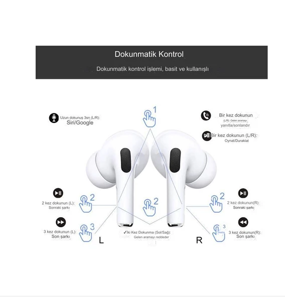 Ios Android Uyumlu  Kulakiçi Kablosuz Dokunmatik Bluetooth Kulaklık Şeffaf Mod Aktif - 3