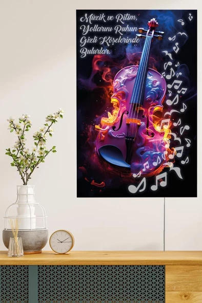 Veraart Kişiye Özel Işıklı Pleksi Müzik Temalı Sürpriz Tablo Nota Keman Dekoratif Ayaklı Biblo