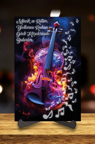 Veraart Kişiye Özel Işıklı Pleksi Müzik Temalı Sürpriz Tablo Nota Keman Dekoratif Ayaklı Biblo - 2