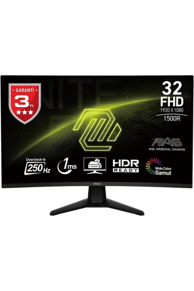 MSI MAG 32C6X 31.5 1920x1080 250Hz 1ms HDMI DP Curved Touch Adaptive Sync Curve 1500R Gaming Monitör