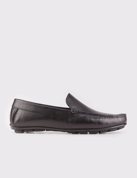 Hakiki Deri Siyah Bağcıksız Erkek Loafer Ayakkabı