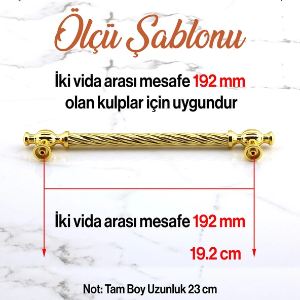 Burma Altın Metal Kulp 192 mm -19.2 cm Mobilya Çekmece Mutfak Dolabı Dolap Kulpları Kulbu Kulpu Gold - 2