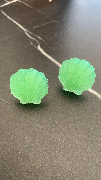 Parlak Fıstık Yeşil Renkli Deniz Kabuğu Midye Şekilli Küpe Gümüş Aksesuarlı El Yapımı Hediyelik - Resim 6