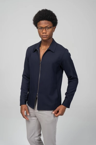 Erkek Önü Çift Taraf Açılır Detaylı Baharlık İnce Gömlek Ceket - 6