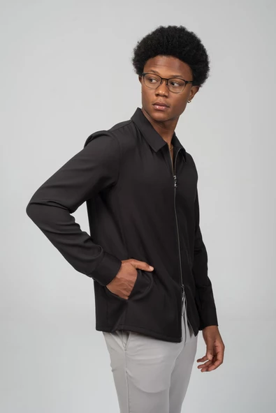 Erkek Önü Çift Taraf Açılır Detaylı Baharlık İnce Gömlek Ceket - 3