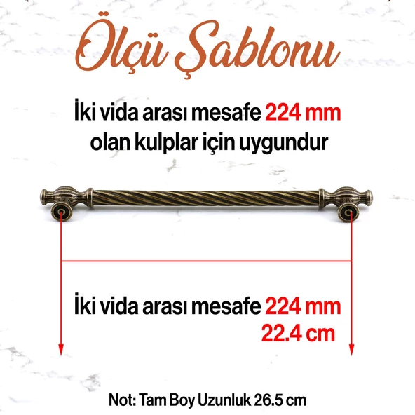 Burma Eskitme Antik Sarı Metal 224 mm -22.4 cm Mobilya Mutfak Çekmece Dolap Kulpu Kulbu Kulpları - 3