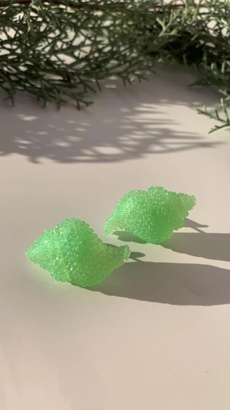 Parlak Fıstık Yeşil Renkli Istiridye Şekilli Küpe Gümüş Aksesuarlı El Yapımı Hediyelik - Resim 7