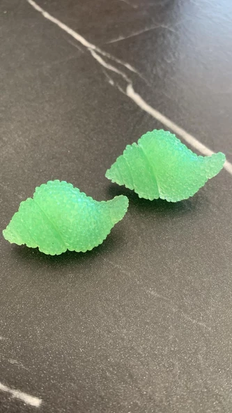 Parlak Fıstık Yeşil Renkli Istiridye Şekilli Küpe Gümüş Aksesuarlı El Yapımı Hediyelik - Resim 4