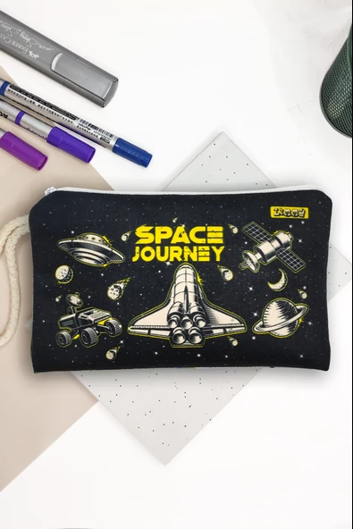 Uzay Mekiği Space Shuttle Desenli Kalem Kutusu Yıkanabilir Bez Kalemlik