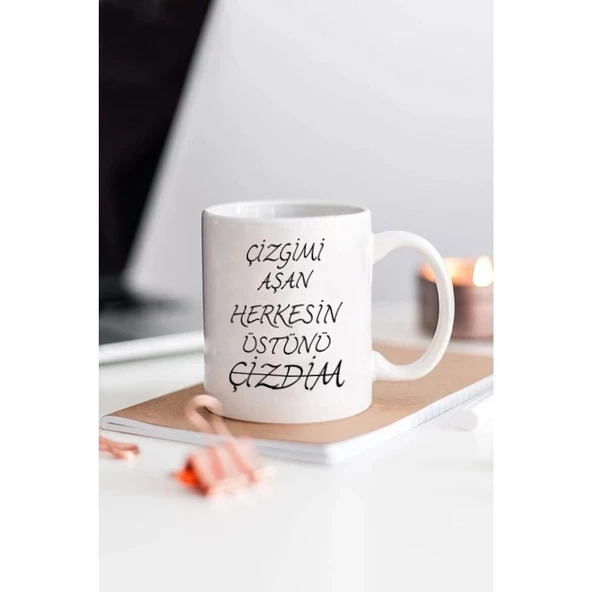 ÇİZGİMİ AŞAN HERKESİN ÜSTÜNÜ ÇİZDİM Baskılı Kupa Bardak - Solmaz - Çift Taraflı Baskı - (BULAŞIK MAKİNESİNDE YIKANABİLİR) - Resim 2