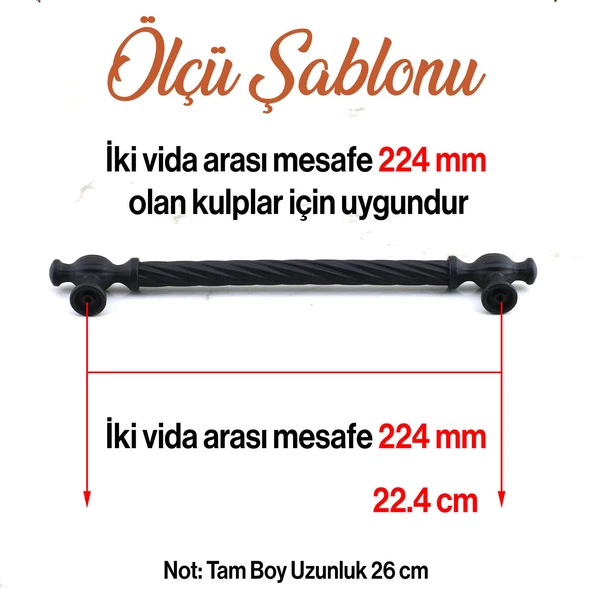 Burma Siyah Metal Kulp 224 mm - 22.4 cm Mobilya Çekmece Mutfak Dolabı Dolap Kulpları Kulbu Kulpu - 2