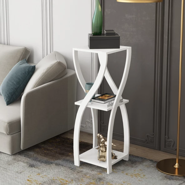 Modilayn Sermin Çiçeklikli Kum Saati Sehpa Beyaz - 2