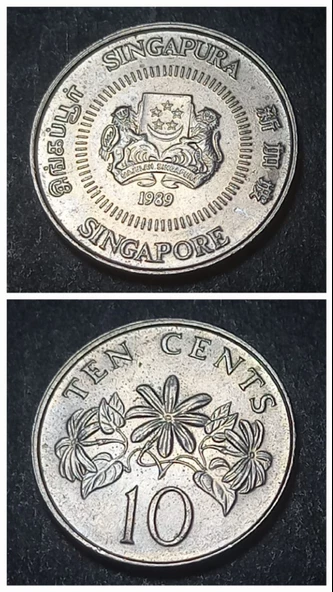 Escoines Koleksiyon 1989 Singapur 10 cent CA+ eski yabancı madeni para - 3996366c1de446ee53