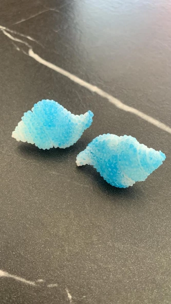 Mavi Renkli Beyaz Desenli İstiridye Şekilli Epoksi Küpe Gümüş Aksesuarlı El Yapımı Hediyelik - Resim 6