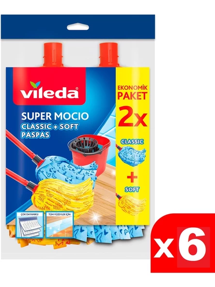 Vileda Supermocio Klasik + Ahşap Yedek Paspas 2 Li x 6 Paket