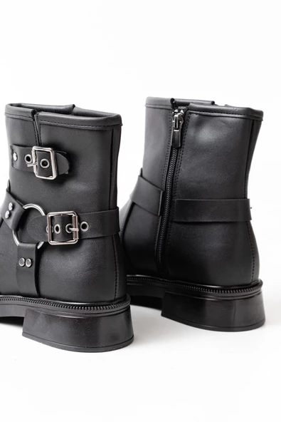 Siyah Toka Aksesuarlı Fermuarlı Günlük Kadın Bot - 5