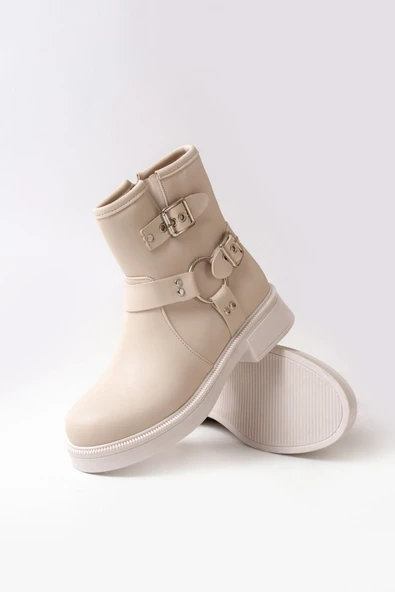 Bej Toka Aksesuarlı Fermuarlı Günlük Kadın Bot ürün görseli