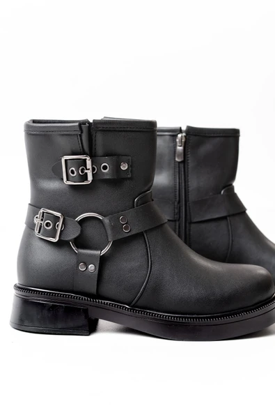 Siyah Toka Aksesuarlı Fermuarlı Günlük Kadın Bot - Resim 4