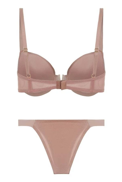 V Detay Aksesuarlı Soft Sütyen Takım -Pudra - 4