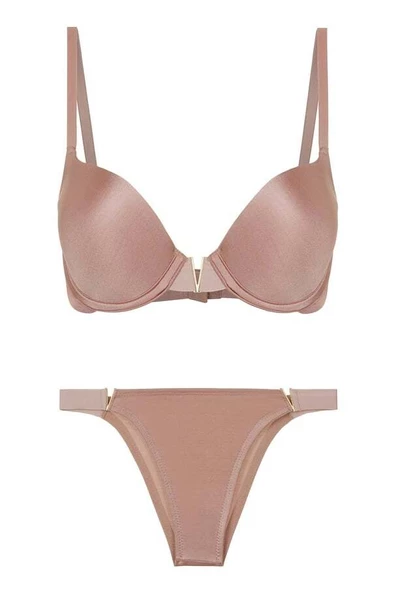 V Detay Aksesuarlı Soft Sütyen Takım -Pudra - 6