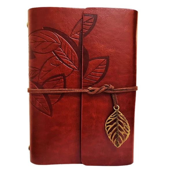 Yaprak Desenli Kahverengi Deri Defter - 1